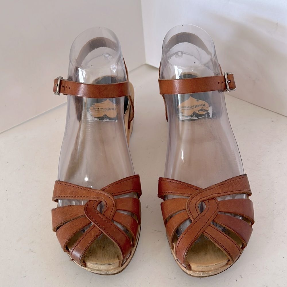 Swedish Hasbeens  SZ 36 (US 6) Wooden Heel Strappy  Leather Sandals Boho Y2K
